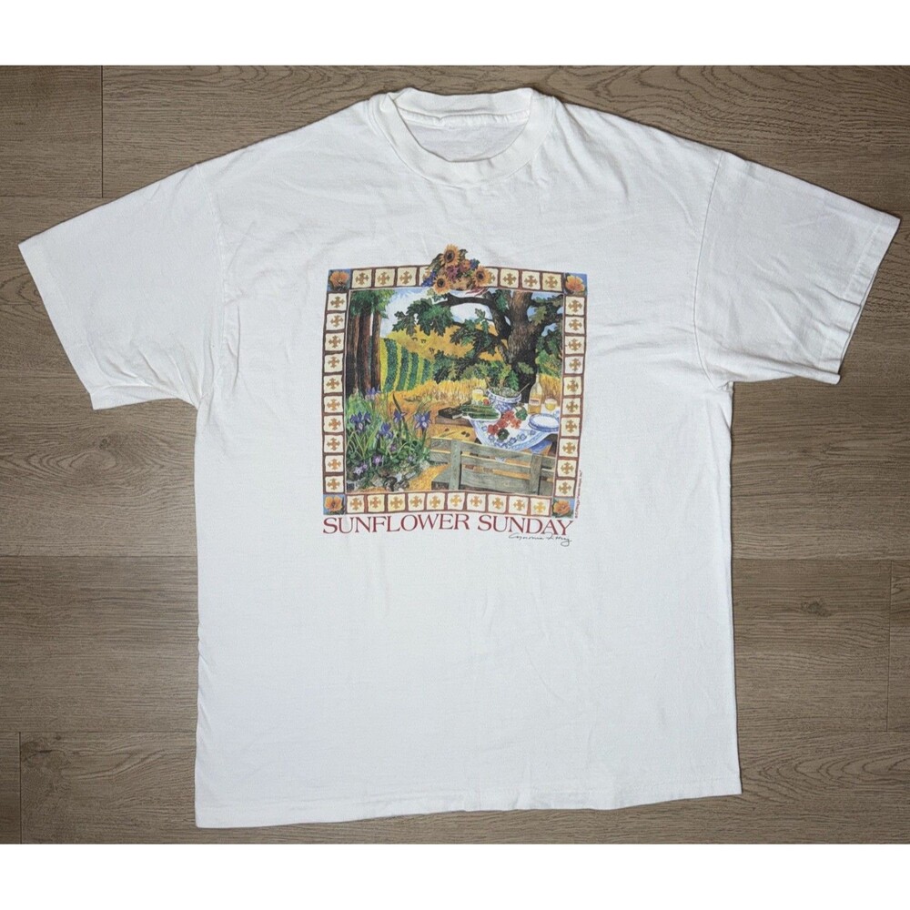 Vintage XL Sunflower Sunday Art T Shirt Cynthia Fitting Frances Meyer Cottage